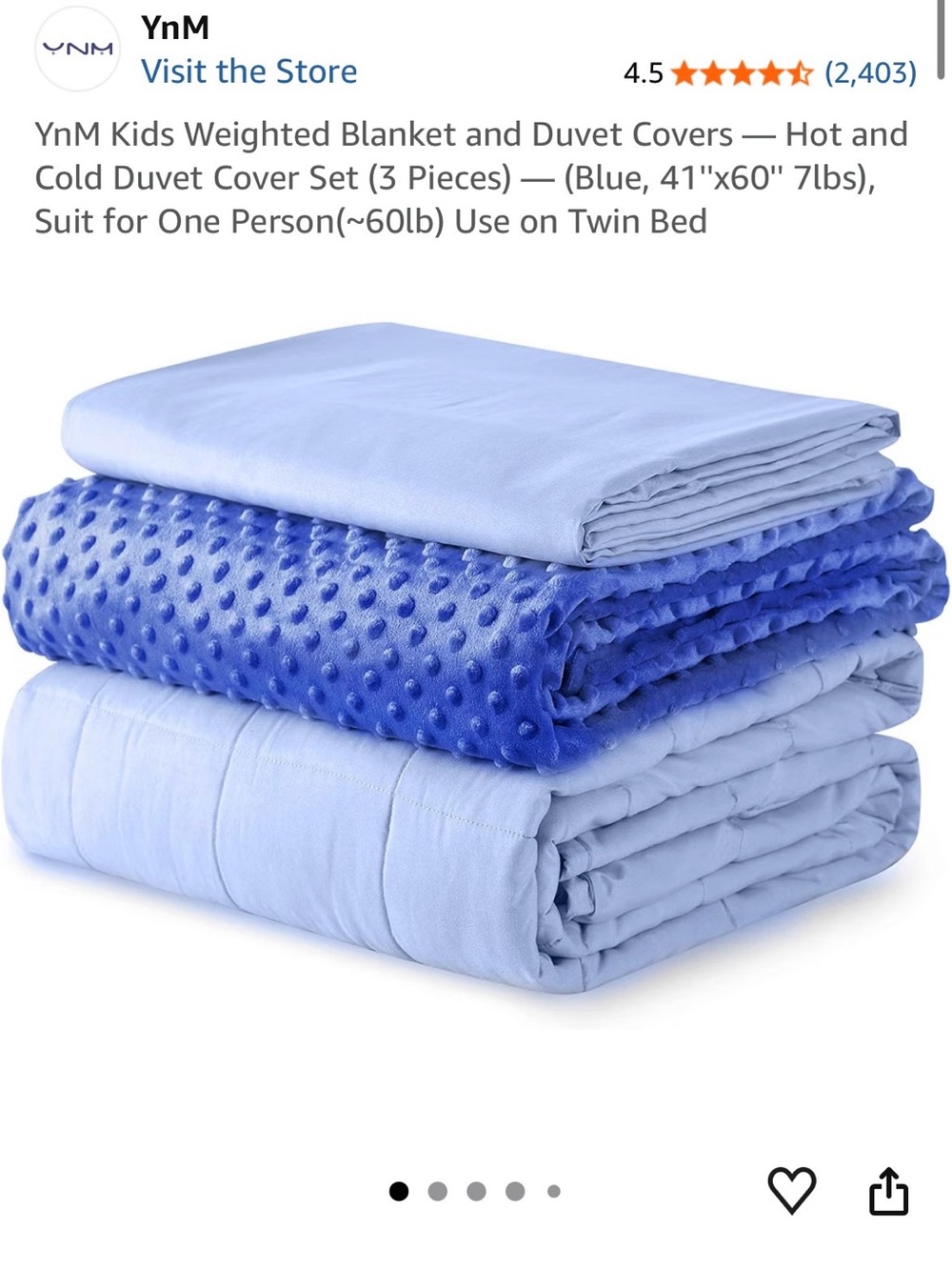 YnM Child’s Twin Bed Weighted Blanket + 2 Duvet covers - Blue, 7lb